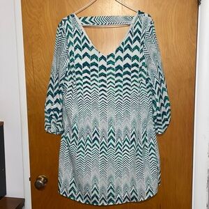 Charlotte Russe Green and White Chevron Dress
